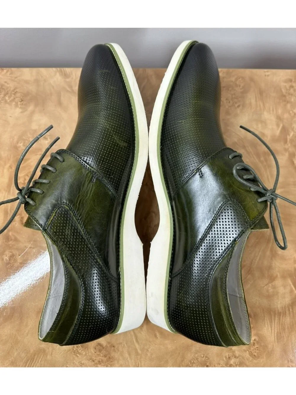 Giovanni Joshua Olive Green Perforated Leather Derby Shoes Men's 10M